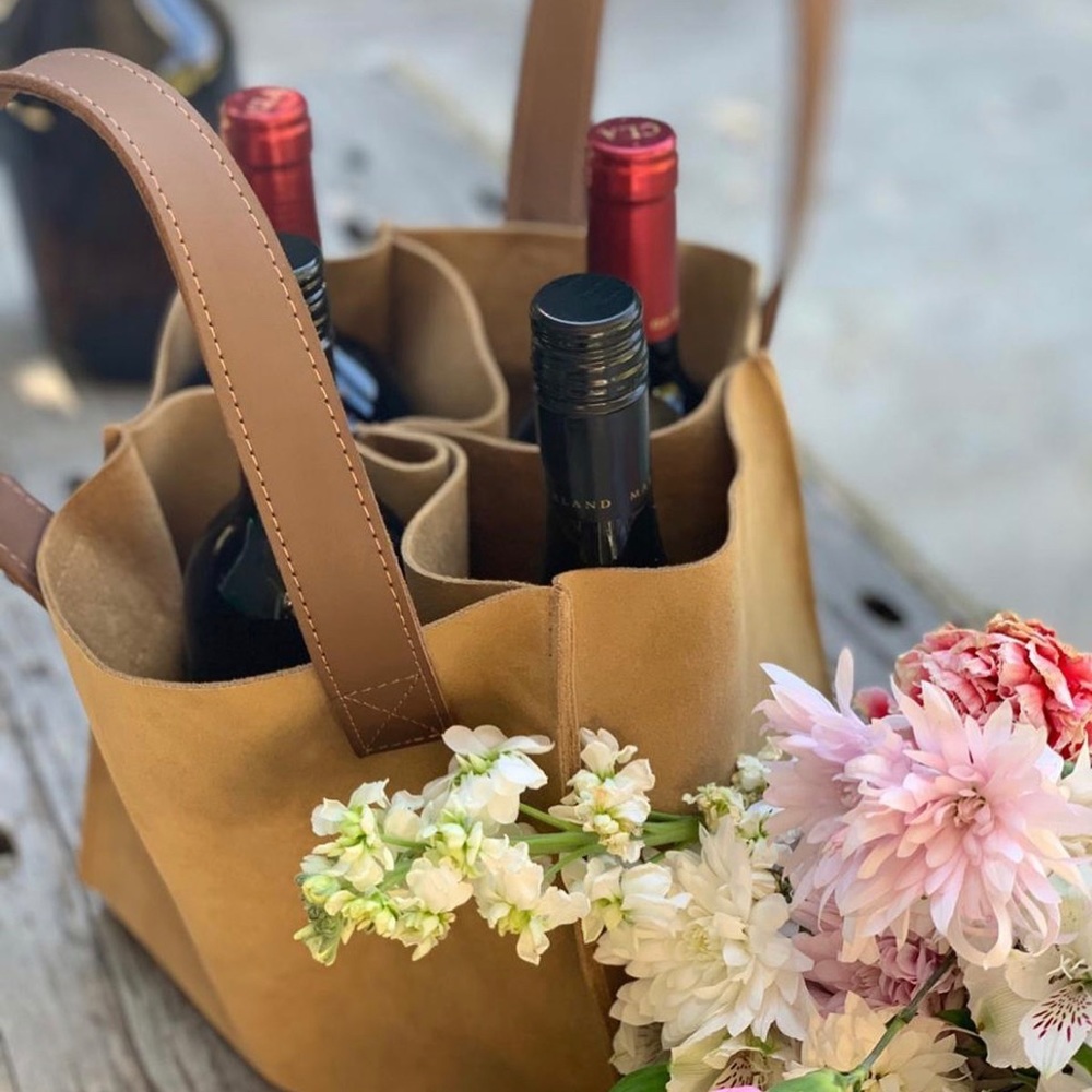 NWT Leather suede tote bag this Summer carry your wines with style - Picture 3 of 9